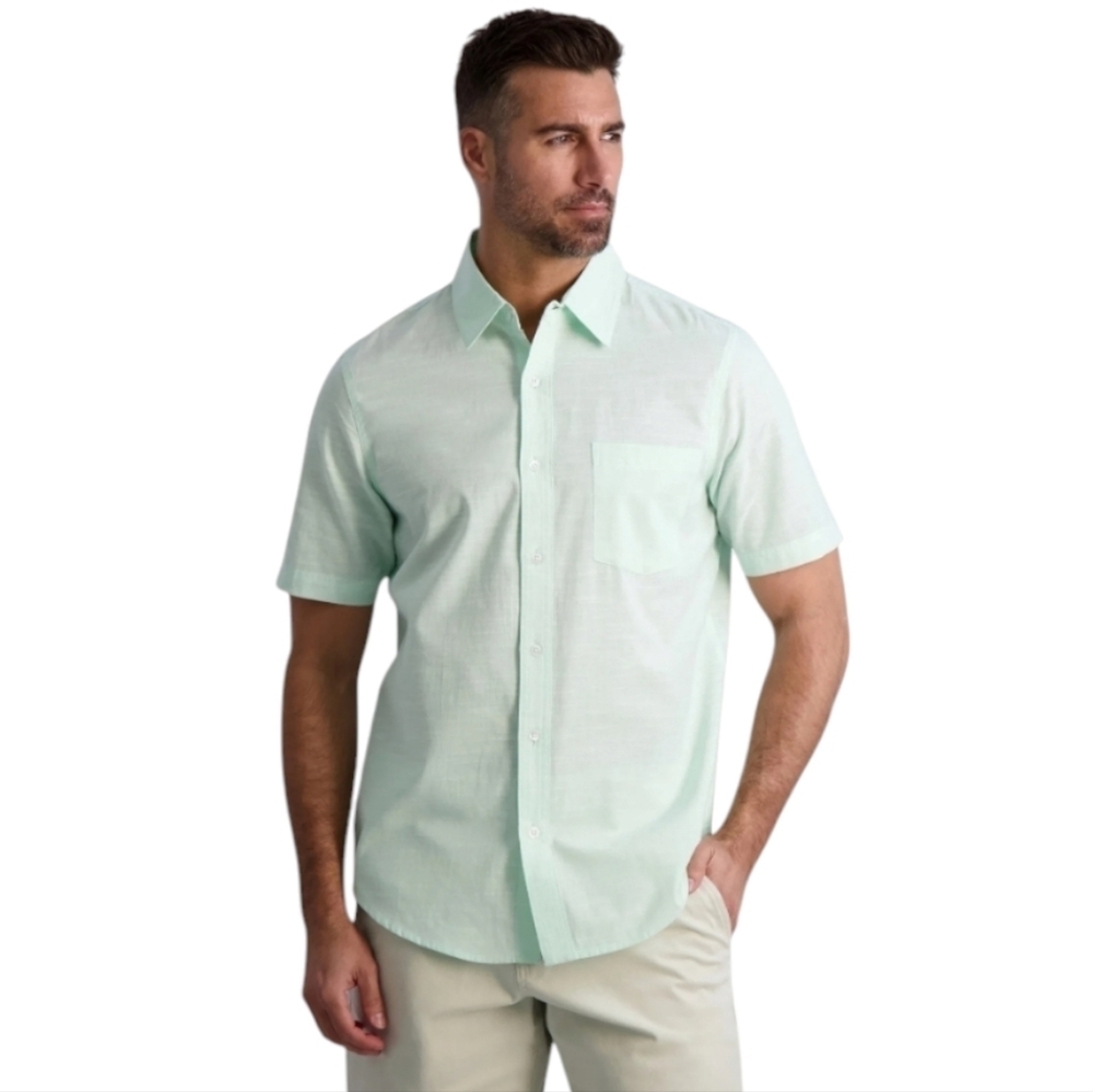 Chaps Men's Short Sleeve Coastland Wash Chambray Button Up Shirt